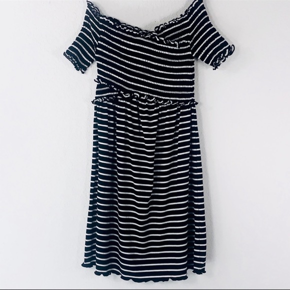 Jack by BB Dakota Always Sunny cold shoulder black white striped mini dress - Picture 6 of 8